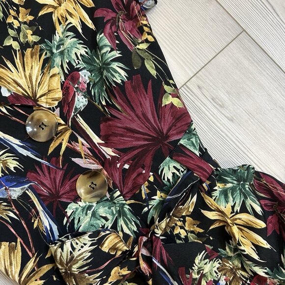 Zara Basic Tropical Print Jumpsuit with Belt, Short Sleeve, Size XS - Picture 6 of 10